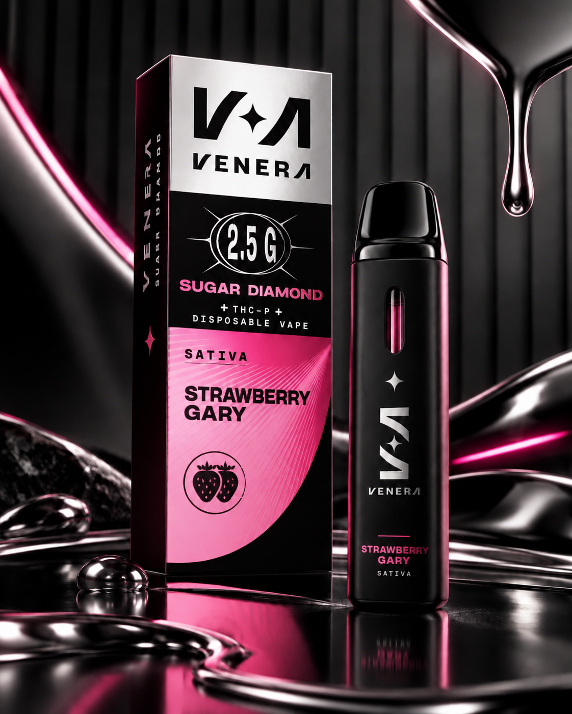 Venera Sugar Diamond 2.5G THC-P Disposable Vape - Strawberry Gary (Sativa)