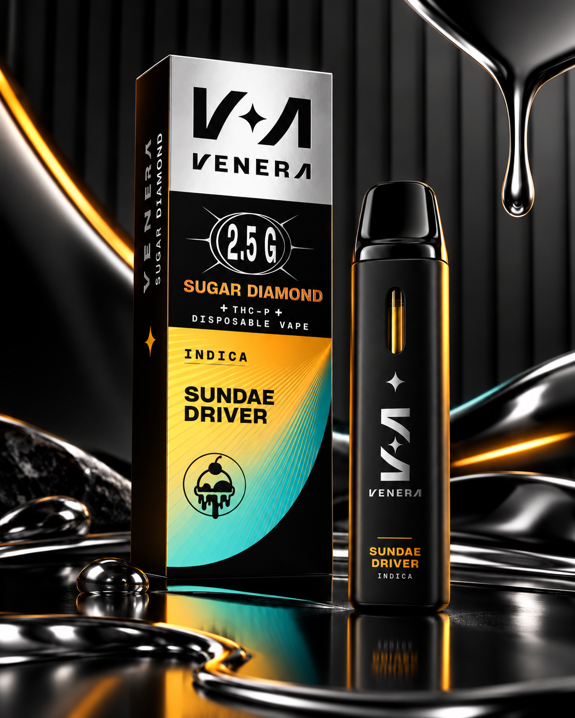 Venera Sugar Diamond 2.5G THC-P Disposable Vape - Sundae Driver (Indica)