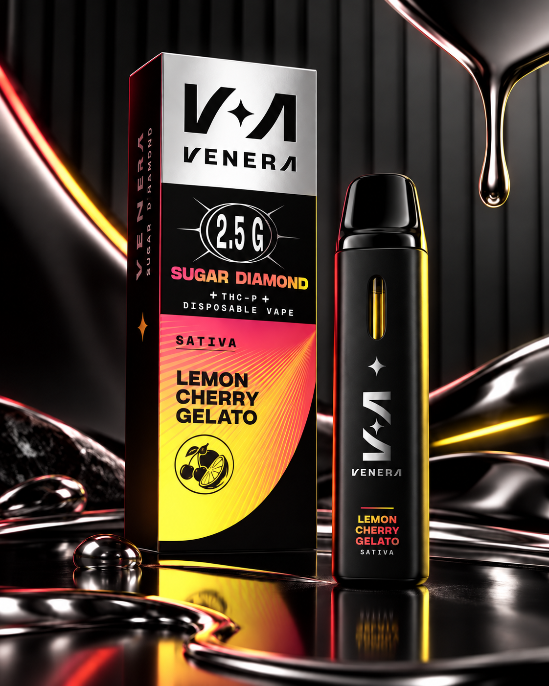 Venera Sugar Diamond 2.5G THC-P Disposable Vape - Lemon Cherry Gelato (Sativa)