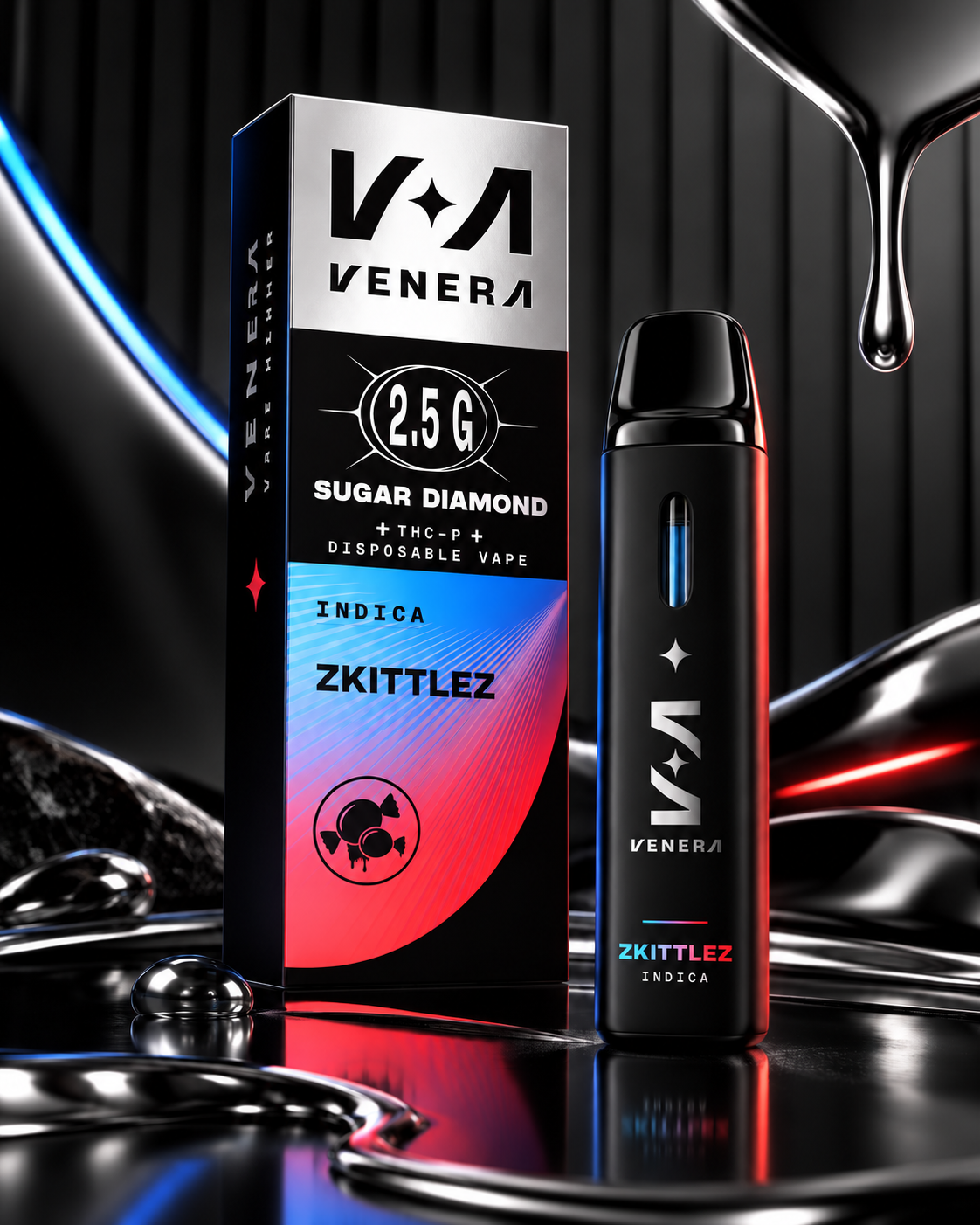 Venera Sugar Diamond 2.5G THC-P Disposable Vape - Zkittlez (Indica)